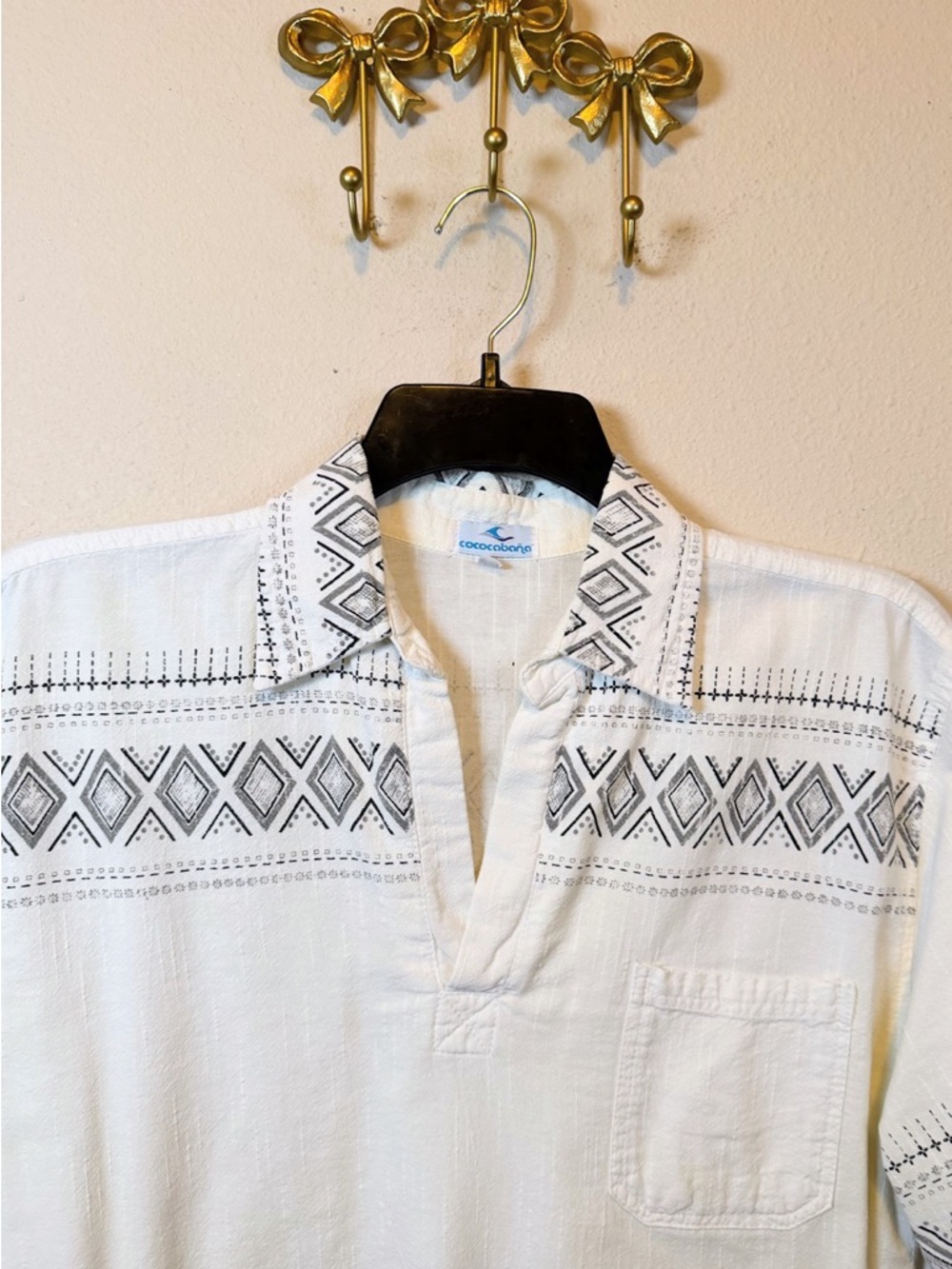 Cocoabana Short Sleeve Vintage Polo with Geometric Stripes Size M - Picture 2 of 4
